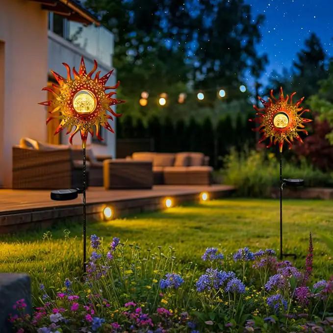 TAKE ME Sun Solar Lights Garden Outdoor Waterproof Metal Stakes for Patio Yard Walkway LawnPatio Mothers Day Gifts Mom Wife Grandma (Red Sun) by GreenHaven Gardens