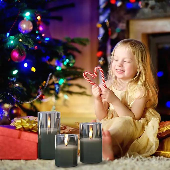Glass Flameless Candles with Remote Timer,LED Candles Flickering Battery Operated with 3D Wick,Candle Holders Table Centerpiece Decoration for Home Wedding Birthday Festival(Grey) by GreenHaven Gardens