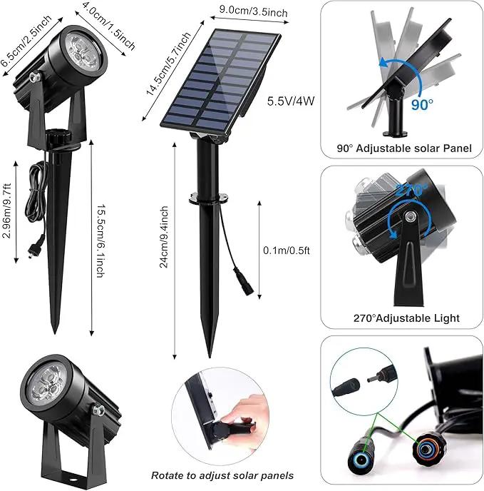 Blue Solar Spot Lights Outdoor,2 Pack Solar Landscape Spotlights IP65 Waterproof 9.8ft Cable, Auto On/Off Outdoor Wall Lights for Garden Yard Driveway Porch Walkway Pool (1-in-1) by GreenHaven Gardens