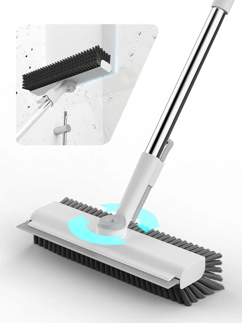 Floor Scrub Brush with Long Handle, 3 in 1 Scrape and Heavy-Duty Stiff Bristle Floor Scrubber Brush with Squeegee and Tweezer for Cleaning Tile Wall Deck Bathroom Patio Garage Kitchen (White) by GreenHaven Gardens