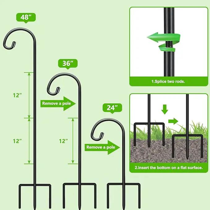 FEED GARDEN Adjustable 48 Inch Small Shepherd Hooks for Outdoor, Garden Hooks for Lanterns, Shepard Hooks for Hanging Plants, Bird Feeders, Solar Lights, Mason Jars, Weddings Decor,2 Pack by GreenHaven Gardens