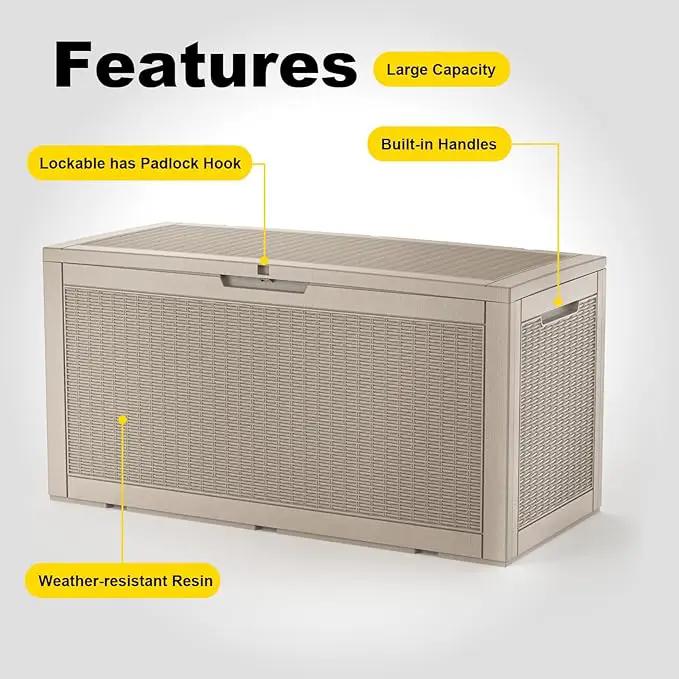 102 Gallon Outdoor Storage Box Waterproof, UV Resistant Resin Deck Box with Hydraulic Rod, Lockable Design and Enhanced Durability for Patio, Garden, and Poolside Use by GreenHaven Gardens