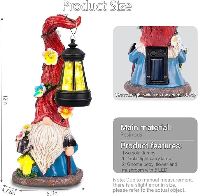 Solar Garden Statue Gnomes Figurine Lights, Dwarf Gardener with Long Hat Hanging Lantern, Outdoor Yard Decorations for Patio Porch Home, Garden Gifts for Women Mum by GreenHaven Gardens