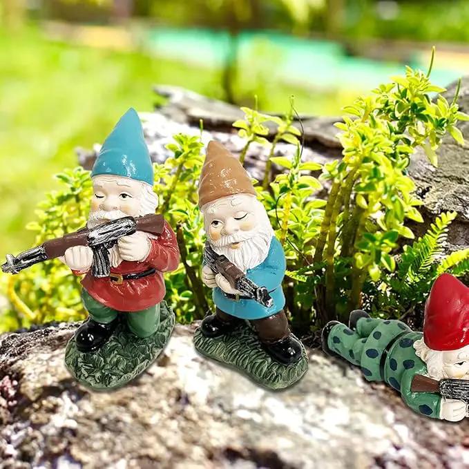 3Pcs Military Soldier Garden Gnomes with Guns AK47, Funny Army War Combat Defender Gnome Statue Figurines, Indoor Outdoor Patio Yard Lawn Desktop Ornament Decor,Valentine's Day Men Gift by GreenHaven Gardens