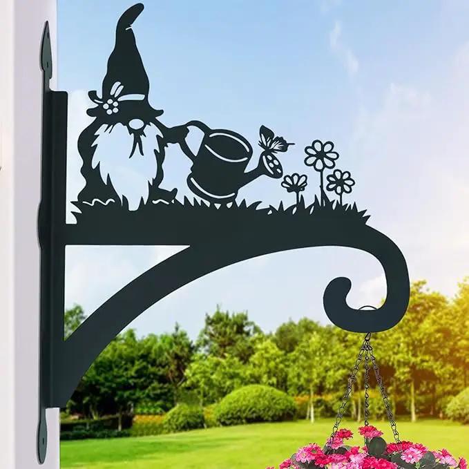 Hanging Plant Bracket Heavy Duty Iron Ornamental Gnome Silhouette Hanging Plant Hangers Outdoor 12 inch Hanging Basket Bracket Hook Wall Mounted for Flower Pot, Lantern, Bird Feeder, Wind Chimes by GreenHaven Gardens