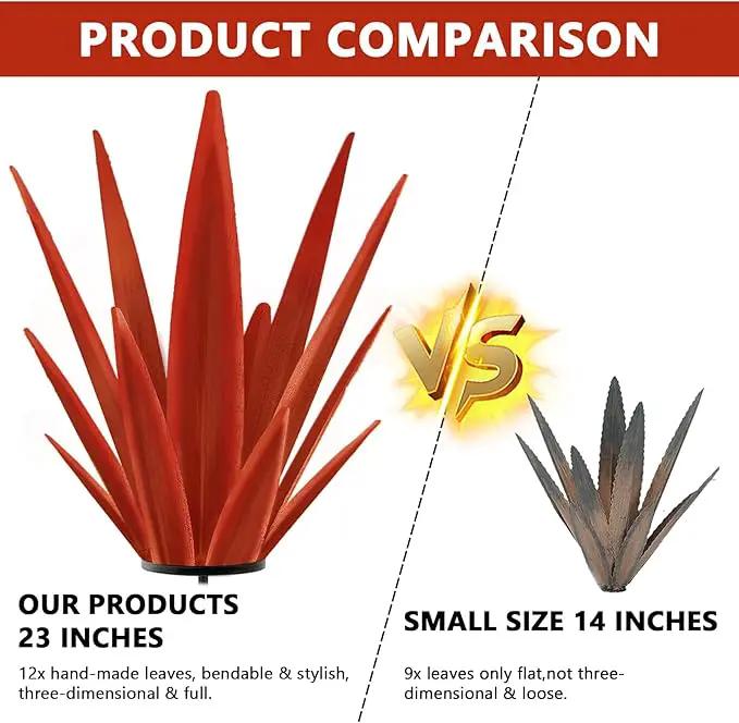 Enlarge Metal Plants Tequila Rustic Sculpture, Outdoor Patio Yard, Home Decor Hand Painted Agave Garden Statue, Outdoor Lawn Ornaments Yard Stakes for Mom Gift (1 RED Large) by GreenHaven Gardens