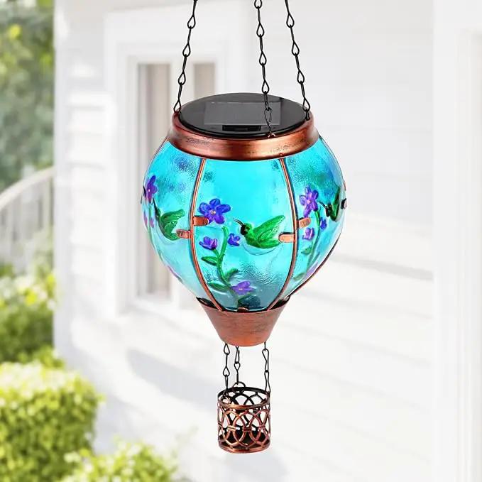 Hummingbird Solar Hot Air Balloon Lantern,Outdoor Decor with Flame Lights Waterproof, Hanging for Garden Yard Lawn Patio, Unique Gifts for Women Mom Grandma Gardener for Mother'Day Christmas by GreenHaven Gardens