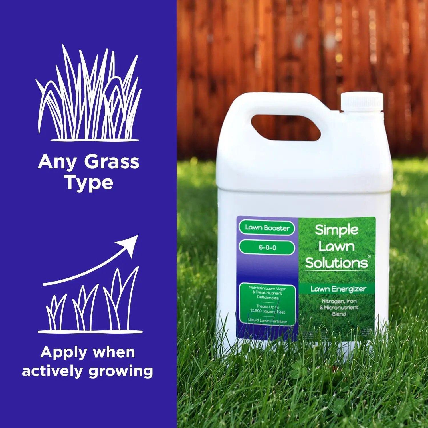 Commercial Grade Lawn Energizer - Grass Fertilizer Booster with Nitrogen, Iron, Micronutrients - Liquid Turf Spray Concentrated Fertilizer- Any Grass Type - Simple Lawn Solutions (1 Gallon) by GreenHaven Gardens