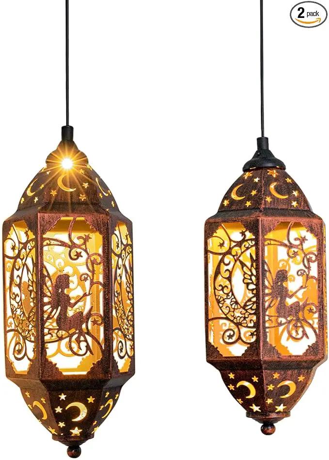 Go2garden 12.4" Outdoor Solar Lanterns Waterproof Garden Gifts Women, Moon Fairy Statue Solar Haning Lights for Patio, Yard Decorations, Mothers Day Gifts for Mom, Grandma(2Pack, Red Copper) by GreenHaven Gardens