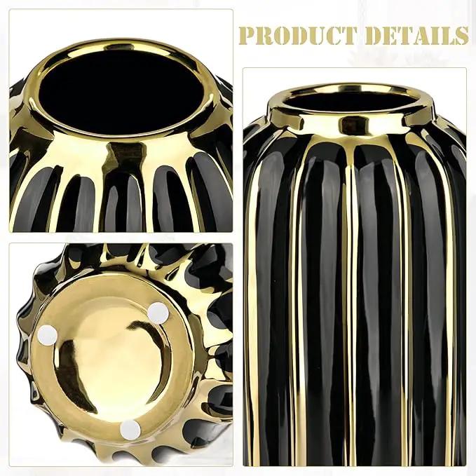 Briful Gold Plated Lantern Ceramic Vase Home Decor Creative Design Porcelain Decorative Flower Vase 11.02'' Black Ceramic Vases for Wedding Anniversary Decoration by GreenHaven Gardens