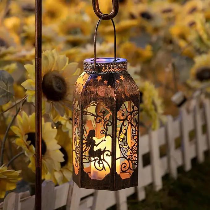 Solar Lanterns Outdoor Hanging Metal Bronze Moon Fairy Lantern, 1 Pack Waterproof Flickering Flameless Candle Mission Lights for Table,Pathway,Garden Gifts for Women, Mothers' Day Gift by GreenHaven Gardens