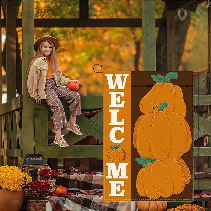 Welcome Fall Garden Flag Autumn Pumpkin Garden Flag 12x18 Inch Double Sided Fall Thanksgiving Holiday Decorations for Yard Home Porch Patio (Flay 1812) by GreenHaven Gardens