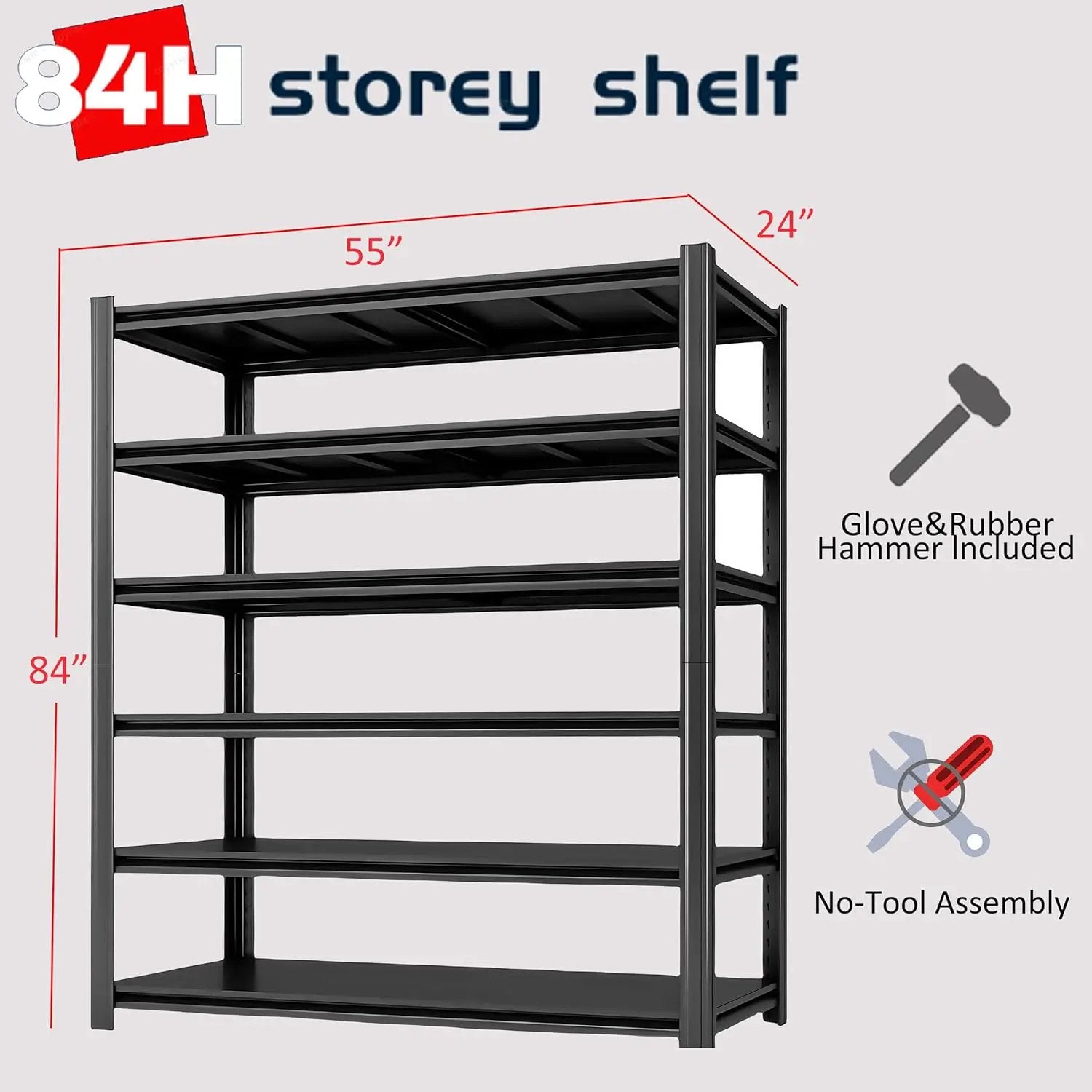 6-Tier 55" W x 24" D x 84" H Garage Shelving 3500LBS Storage Shelves Heavy Duty Metal Shelf Unit Adjustable Basement Industrial Storage Racks (6T-84 * 55 * 24) by GreenHaven Gardens