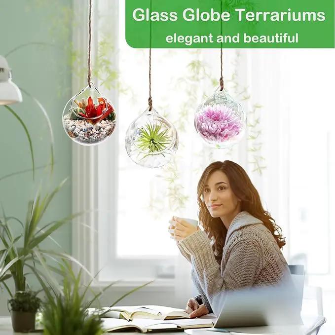 Ivolador Hanging Planter Glass Terrarium Container Air Plant Holder Succulents Globe Shape Home Garden Decor-4.7 Inches-3PCS by GreenHaven Gardens