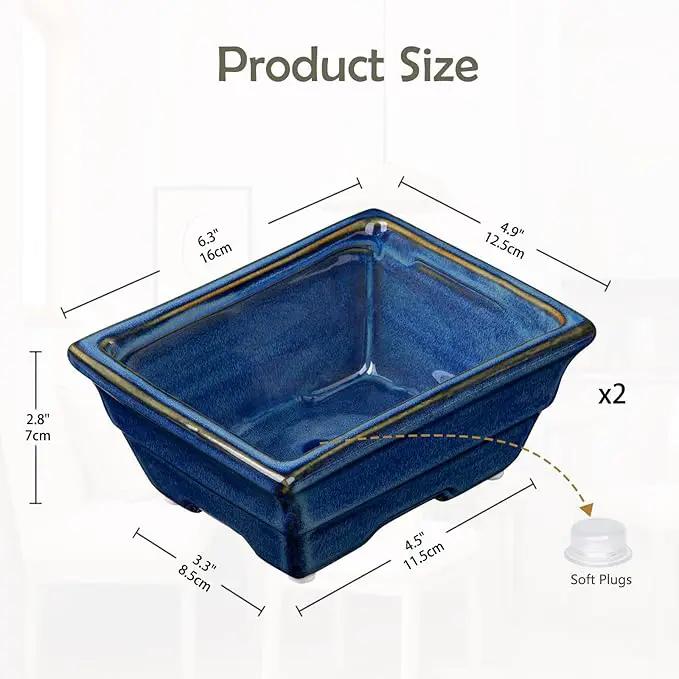 Bonsai Pots Shallow Succulent Planters for Live Bonsai Trees Set of 2, 6.3" Ceramic Pot for Succulents Indoor with Drainage Hole, Outdoor Cactus Plant Bonsai Pot，Ceramic Flower Pot by GreenHaven Gardens