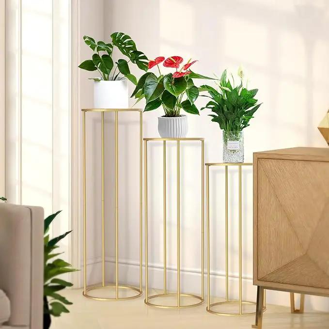 chamvis Gold Metal Plant Stand, 3 Pcs Tall Cylinder Pedestal Stands for Parties and Weddings, Gold Round Cylinder Tables for Living Room and Patio Decor by GreenHaven Gardens