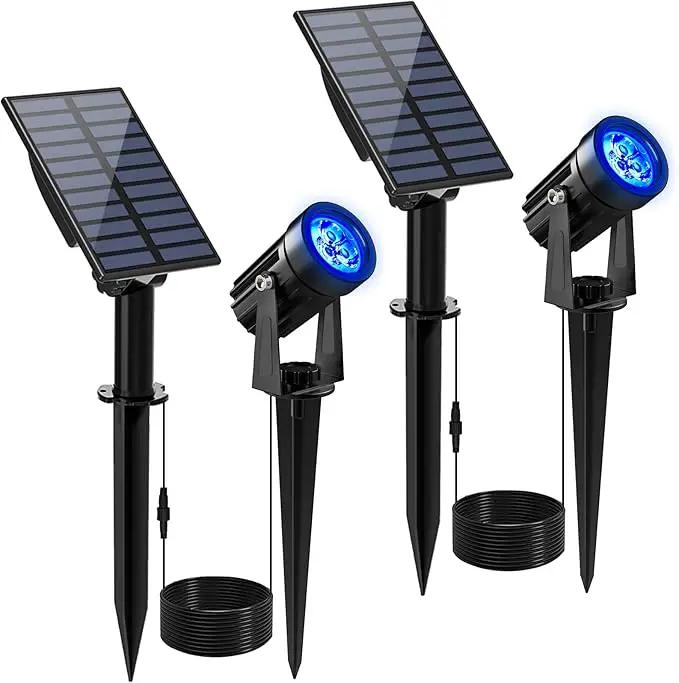 Blue Solar Spot Lights Outdoor,2 Pack Solar Landscape Spotlights IP65 Waterproof 9.8ft Cable, Auto On/Off Outdoor Wall Lights for Garden Yard Driveway Porch Walkway Pool (1-in-1) by GreenHaven Gardens