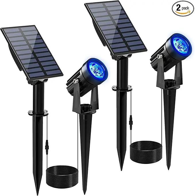 Blue Solar Spot Lights Outdoor,2 Pack Solar Landscape Spotlights IP65 Waterproof 9.8ft Cable, Auto On/Off Outdoor Wall Lights for Garden Yard Driveway Porch Walkway Pool (1-in-1) by GreenHaven Gardens