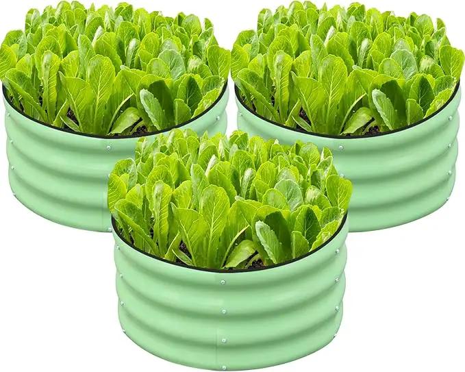 SnugNiture 3 Pcs 2x2x1ft Round Galvanized Raised Garden Bed Kit Outdoor, Metal Planter Box for Planting Plants Vegetables, Green by GreenHaven Gardens