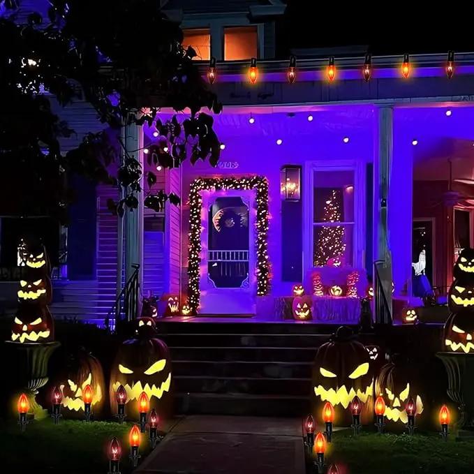 C9 Halloween Pathway Lights Outdoor, 19.5Ft Marker String With Orange and Black Stakes, Walkway Lights for Lawn Yard Sidewalk Garden Decoration by GreenHaven Gardens