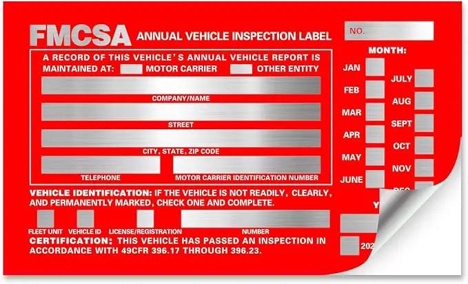 Annual Vehicle Inspection Report Form with Red Exterior Aluminum Inspection Label (6"x3.5"), and White Interior Inspection Label (5"x4") 25-pk by GreenHaven Gardens