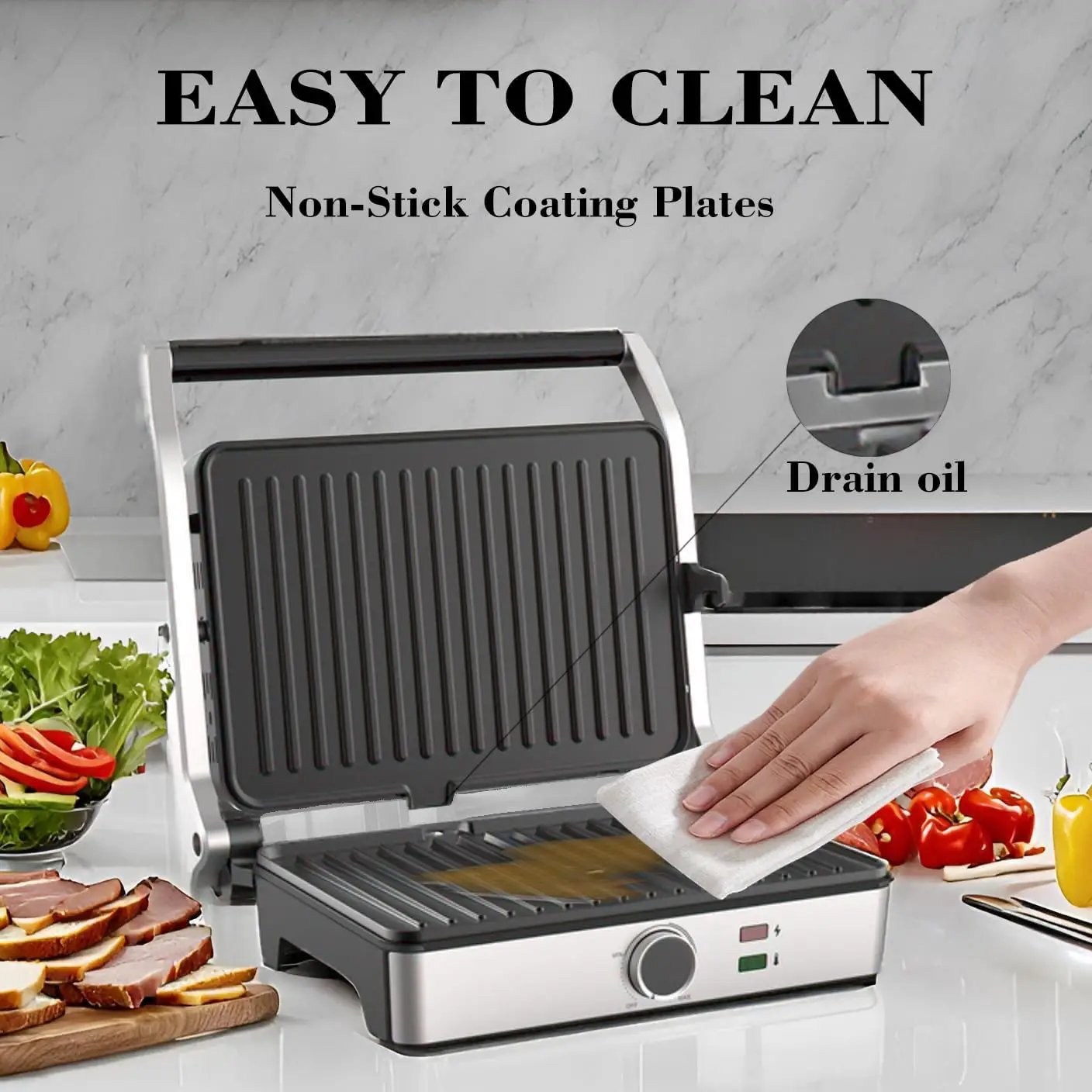 Panini Press, Electric Sandwich Press Grill, Open 180 Degrees, Electric Grill Indoor, Perfect for Grilling Sandwich, Steak, Burger, Adjustable Temperature Control, Non Stick Coating by GreenHaven Gardens