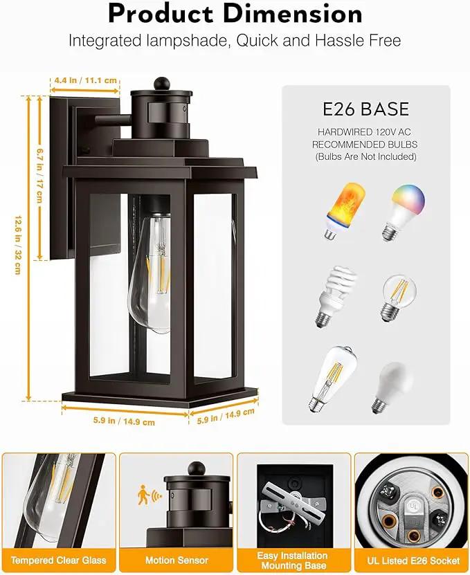 VIANIS 2 Pack Outdoor Lights for House, Brown Dusk to Dawn Motion Sensor Outdoor Light, Oil Rubbed Bronze Porch Lights Outdoor Lantern for Garden, Garage, Doorway, Aluminum,Hardwired, Non-Solar by GreenHaven Gardens