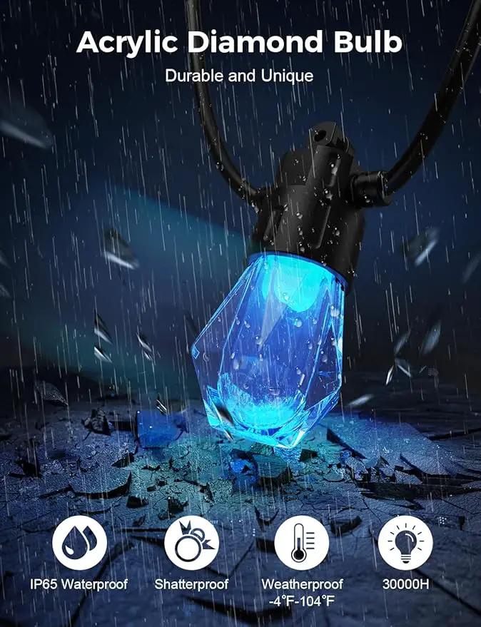 XMCOSY+ 48FT Smart Outdoor String Lights - RGBCWIC Dimmable Acrylic Bulbs, Color Changing LED Patio Lights APP WiFi Control, Compatible with Alexa, IP65 Waterproof Outside Lights for Yard Porch by GreenHaven Gardens