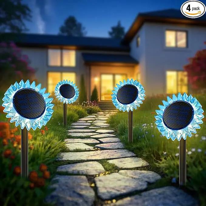 Outdoor Solar Lights, 4 Pack Led Solar Sunflower Lights, Stake/Wall 2-in-1 Waterproof Solar Garden Lights for Yard, Landscape, Fence, Patio, Driveway, Pathway, Backyard Decoration (Warm White) by GreenHaven Gardens