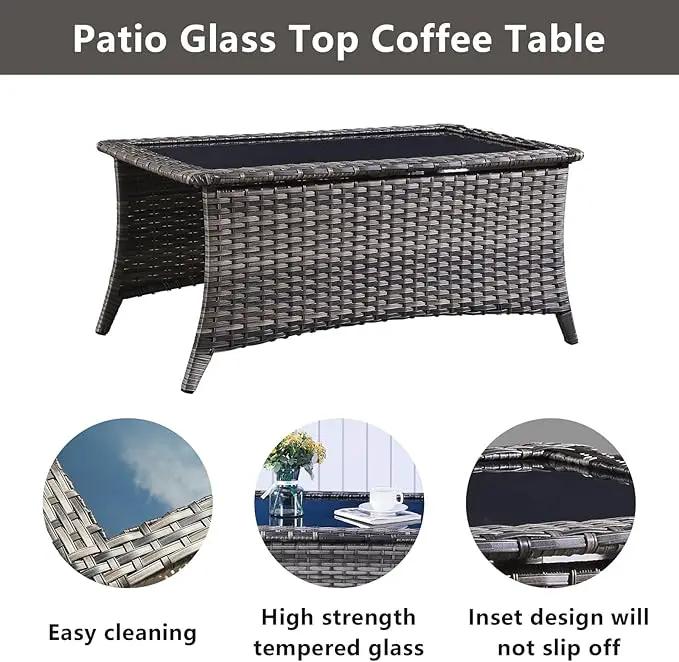 Wicker Outdoor Furniture Patio Furniture Set - 6 Piece Patio Conversation Set with Swivel Rocker Chairs, Rattan Sofa, Ottomans and Coffee Table, Gray Cushion by GreenHaven Gardens