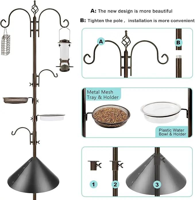 Bird Feeding Station Kit with Squirrel Baffle and Suet Cage Wild Bird Feeder Kit with Mesh Tray, Fruit Hook, and Double W Hook for Attracting Wild Birds by GreenHaven Gardens