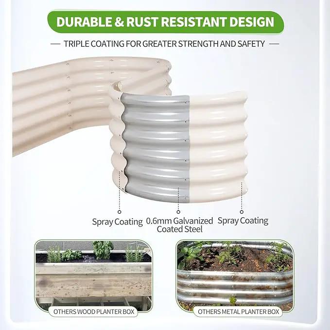 Galvanized Raised Garden Bed - 8x2x1.4FT Metal Planter Boxes Outdoor | Oval Steel Raised Bed Kit for Gardening with Protective Tape, Bracing Rods, Gloves for Vegetables, Flower, Herb (White) by GreenHaven Gardens