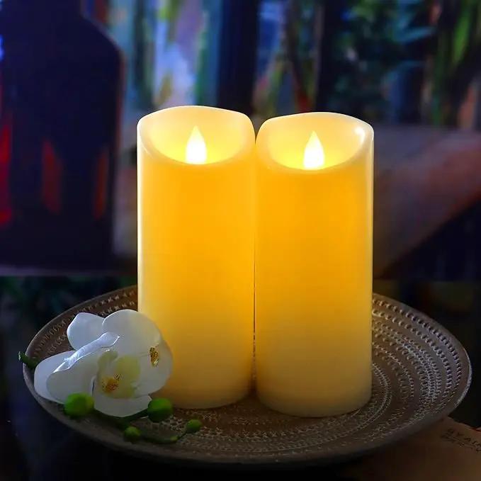 CANDLE CHOICE Waterproof Outdoor Battery Operated Flameless Candles with Timer Flickering Plastic Resin Electric LED Pillar Lights for Lantern Patio Garden Wedding Party Decorations 3x7 Inches 2 Pack by GreenHaven Gardens