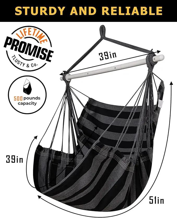 ADVOKAIR Hammock Chair Swing (500 lbs Max) - Hanging Hammock Chair Rope Swing Indoor for Bedroom, Outdoor, Patio, Bedroom, Porch, Deck - Sturdy Steel Bar with Anti-Slip Safety Rings by GreenHaven Gardens