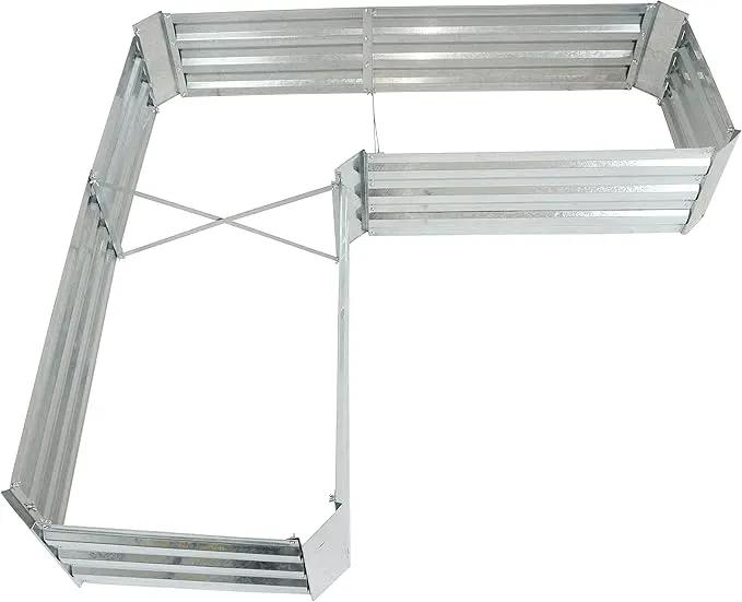 Sunnydaze 11.75" H Raised Metal Garden Bed - Galvanized Raised Garden Bed Outdoor for Vegetables and Flowers - Silver - L-Shaped by GreenHaven Gardens