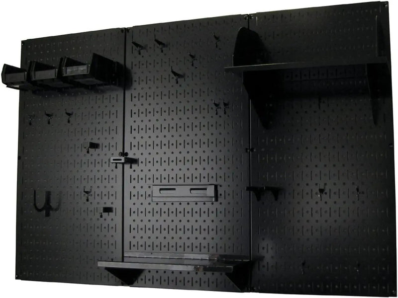 Wall Control Metal Pegboard Organizer 4ft Standard Storage Kit with Tool Board & B Slotted Storage Panel Deluxe Black Hooks by GreenHaven Gardens