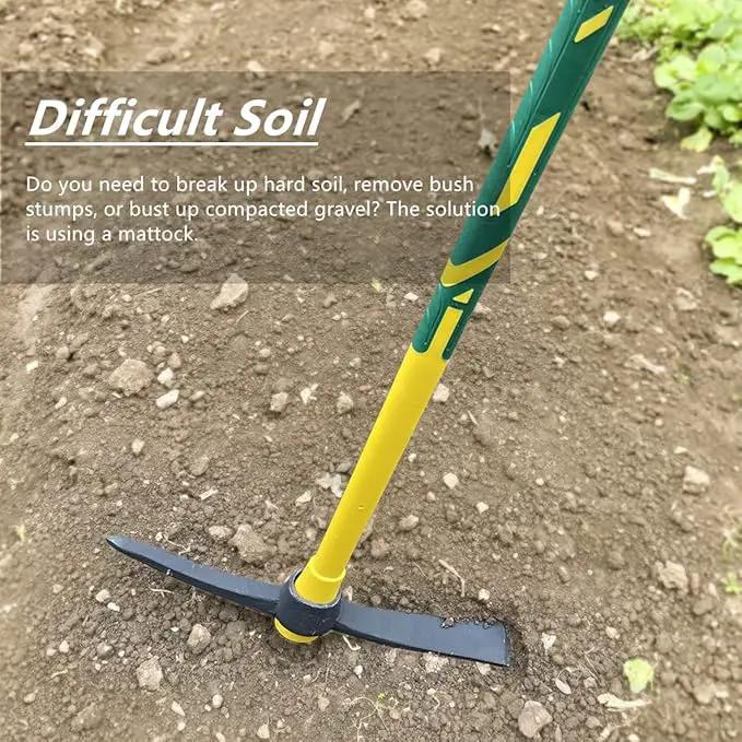 GloriousAMC Heavy Duty Mattock, 36" Fiberglass Handle, Yellow, Steel, Multipurpose Garden Tool, Chopping Soil, Gardening by GreenHaven Gardens
