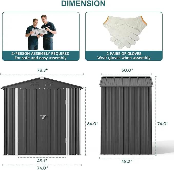Gizoon Outdoor Storage Shed 6 x 4 FT, Galvanized Metal Garden Shed with Double Lockable Doors, Outdoor Storage Clearance for Backyard Patio Lawn-Dark Grey by GreenHaven Gardens