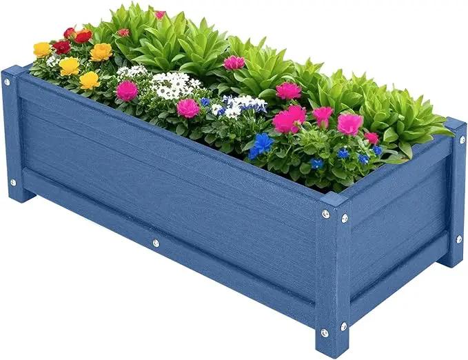 HDPE Raised Planter Box Outdoor,Rot-Resistant and Non-Cracking,Raised Beds for Gardening 29.5 * 14.4 * 9.8 in for Yard,Lawn,Outdoor Planter Boxes Rectangle with Drainage Holes Navy by GreenHaven Gardens