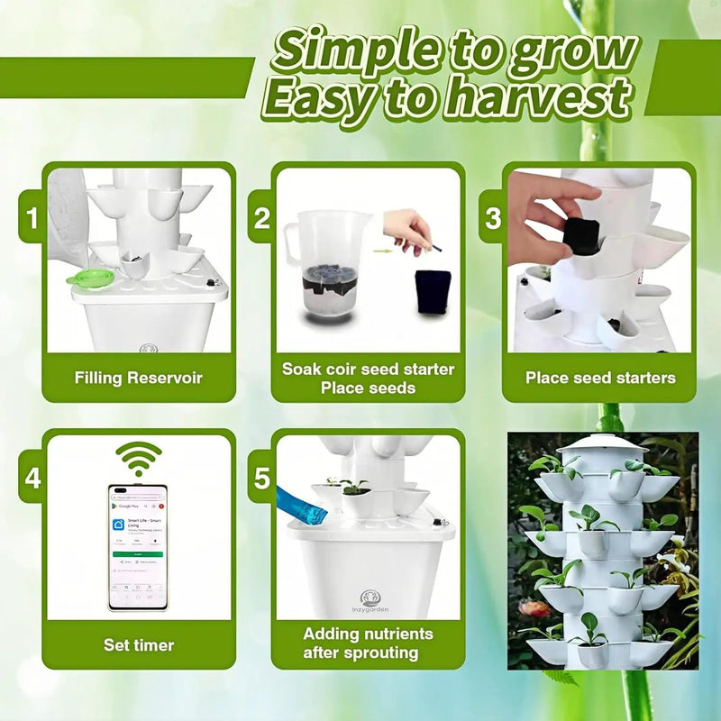 Hydroponic Growing System,Hydroponic Vertical Garden,Indoor Smart hydroponic Vegetable System, 30 Pods,Plant Germination kit with Pump System, Auto Timer, Beginner kit by GreenHaven Gardens
