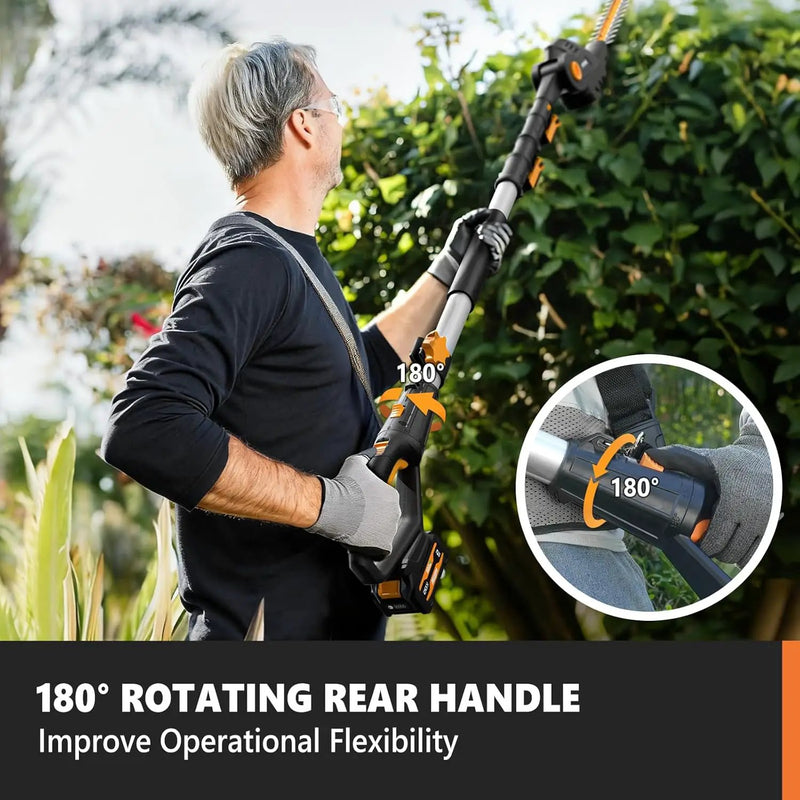 Alloyman 2-in-1 Telescoping Cordless Pole Hedge Trimmer 16-Inch and Pole Saw 8.6-Inch,with 2 Packs 4.0Ah Batteries & Charger,for Tree Trimming and Shrubs Pruning by GreenHaven Gardens