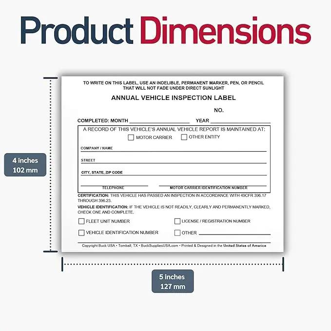 100 Pack Buck Annual Vehicle Inspection Label, 2-Ply Adhesive Vinyl with Mylar Laminate, FMCSA & DOT Compliant, Weatherproof, Tear Resistant, Easy to Write On, 5" x 4" - Made in USA by GreenHaven Gardens