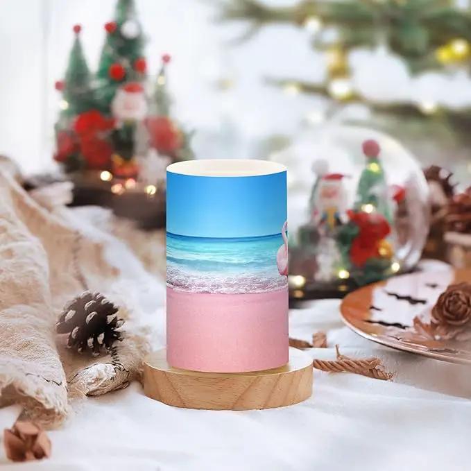 Flickering Flameless Candles, Pink Flamingo on Beach LED Candles with Remote Timer, Set of 2 Battery Operated Candle for Valentine Wedding Birthday by GreenHaven Gardens