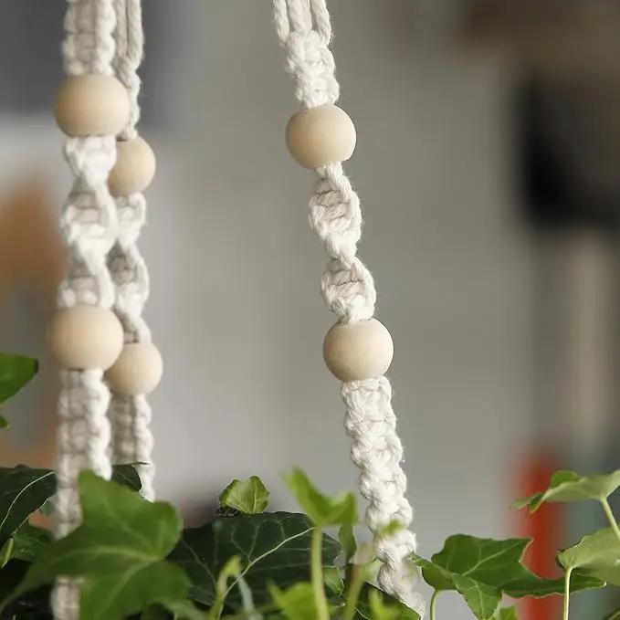 Macrame Plant Hanger Indoor Hanging with Wood Beads Macrame Planters No Tassel for Indoor Outdoor Boho Home Decor 35 Inch (Ivory,2pcs) by GreenHaven Gardens