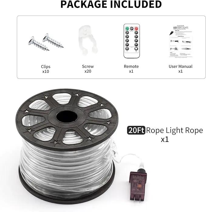 LED Rope Lights for Outside 20Ft Waterproof Led Rope Lighting 86 LEDs 110V 8 Modes Remote Control Timer Led Strip Light for Indoor Outdoor Party Holiday Garden Decoration (White) by GreenHaven Gardens
