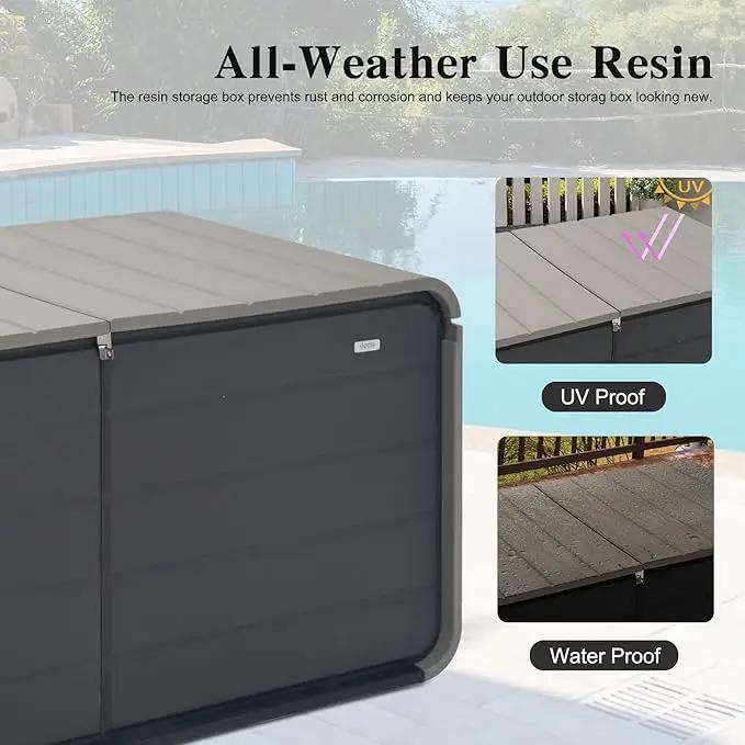 Domi 160 Gallon Resin Deck Box, Waterproof & UV-Resistant Outdoor Large Storage Box Lockable Storage Bin for Patio Cushions Pool Supplies Garden Tools and Delivery Storage by GreenHaven Gardens