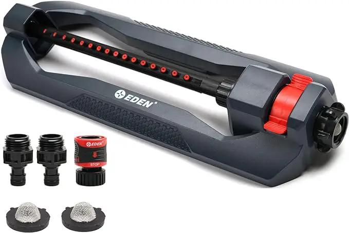 Eden Metal Adjustable 6-Pattern Rotary Gear Drive Garden Sprinkler Bundle with Oscillating Sprinkler for Yard by GreenHaven Gardens