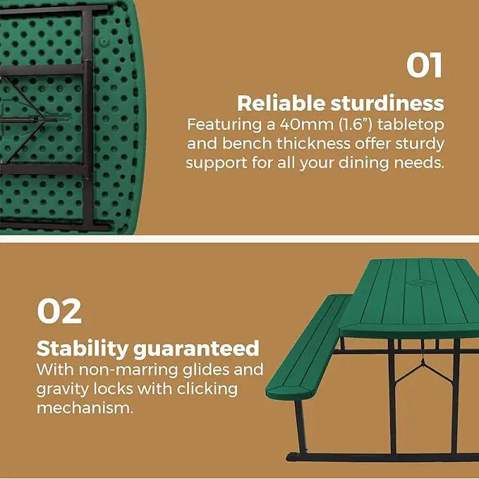 OEF Furnishings Heavy Duty Blow Molded Folding Picnic Table - Green, Black Frame by GreenHaven Gardens