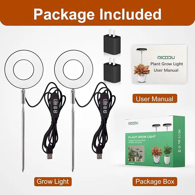 Grow Lights for Indoor Plants Small Potted - Full Spectrum, Auto 3/9/12H Timer, 10-Level Dimming & Adjustable Height - Compact Grow Light for Succulents, Herbs, Foliage in Home/Office (Black,2PACKS) by GreenHaven Gardens