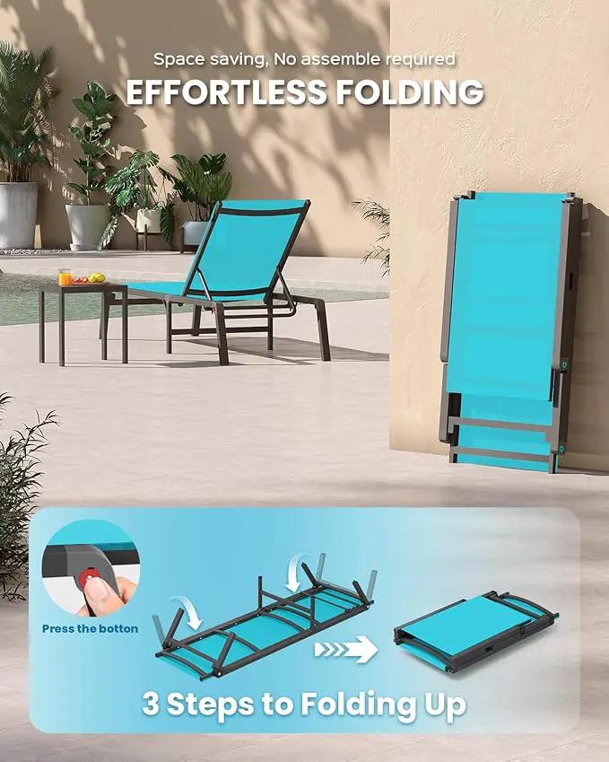 Chaise Lounge Outdoor, Foldable Aluminum Pool Lounge Chairs with 5 Positions Recliner - Free Assembly - Patio Chaise Lounge Chair for Poolside, Beach, Yard (Lakeblue) by GreenHaven Gardens